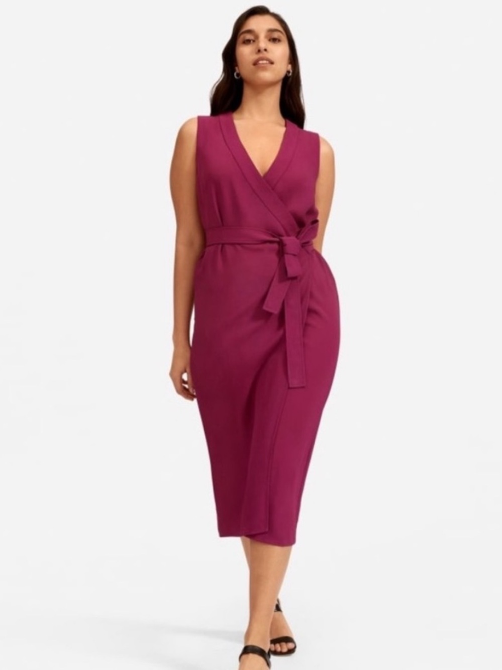 Everlane Japanese GoWeave Wrap Midi Dress Purple Sleeveless Tie Waist - Size 8